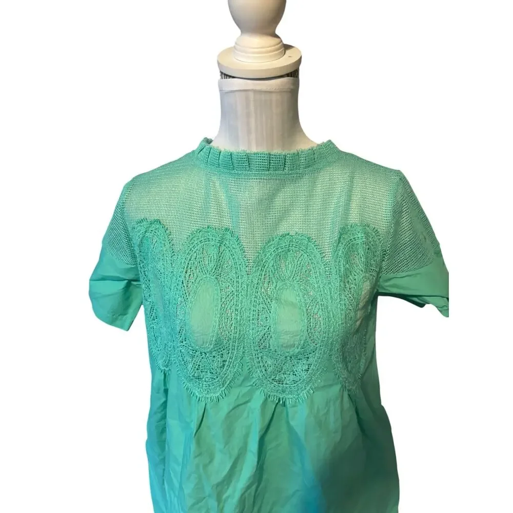 Green Summer Baby doll Dress Size S Lace Top